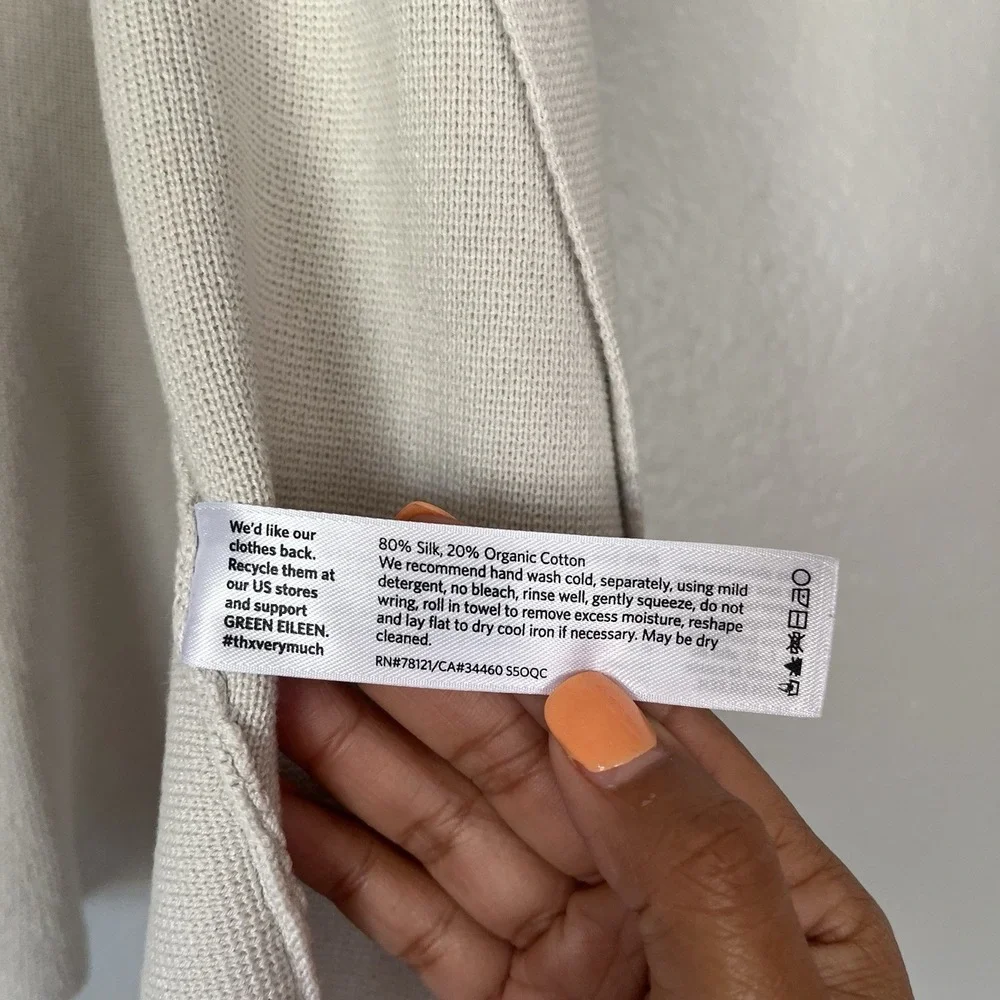 Eileen Fisher Vest Large Knit Open Front  Silk Cotton Oatmeal‎ Beige Sleeveless - Picture 4 of 6